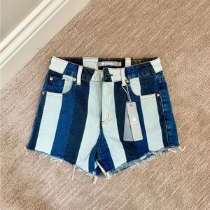 NWT Tractr Girls Blue Striped High Rise Jean Shorts Size 12
